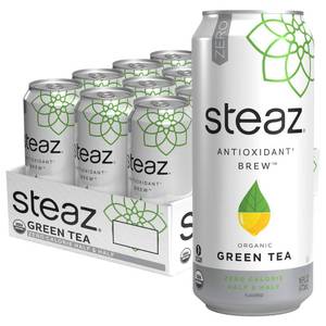 lot 3591 image: Steaz - Organic Green Tea - Zero Calorie Half &amp Half (12 Pack) - Antioxidant Brew - 65mg Natural Caffeine, Vitamin C - Stevia Sweetened Iced Tea - Vegan, Fair Trade - 12 Cans, 16 fl oz (473mL) BB JAN 2026