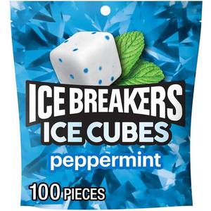lot 3598 image: Lot of 2, ICE BREAKERS Ice Cubes Peppermint Sugar Free Chewing Gum Pouch, 8.11 oz (100 Pieces) BB SEPT 2025
