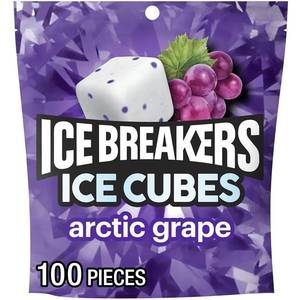Lot of 2, ICE BREAKERS Ice Cubes Arctic Grape Flavored Sugar Free Chewing Gum Pouch, 8.11 oz (100 Pieces) BB NOV 2026
