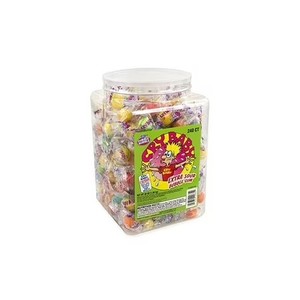 lot 3624 image: Cry Baby Extra Sour Bubble Gum Tub, 240 Count.  No printed expiration or best-by date.