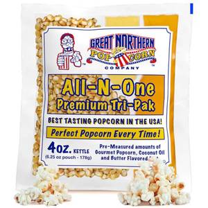 lot 3629 image: 12-Count Gourmet Popcorn Kernels Packs - Premeasured All-in-One Premium Kernel, Oil, and Salt Packets for 4-Ounce Kettles by Great Northern Popcorn. BB SEPT 2026