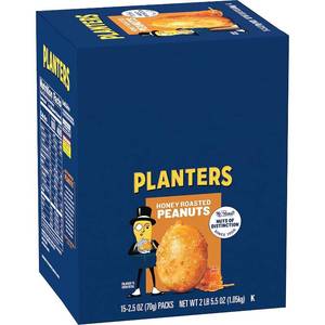 lot 3636 image: PLANTERS Honey Roasted Peanuts, 2.5 Ounce - 15 Count (Pack of 1) - Roasted with Honey and Sea Salt - Active Lifestyle, Movie and School Snacks - Kosher Peanuts BB SEPT 2026