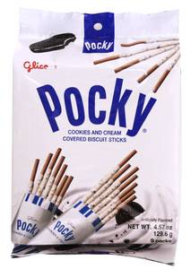lot 3642 image: Pocky Glico Cookies and Cream Covered Biscuit Sticks, 4.57 oz (Pack of 5) BB JULY 2024