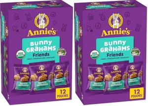 lot 3656 image: Annies Organic Friends Bunny Grahams,Chocolate Chip,Chocolate,and Honey Baked Graham Snacks,12 Pouches,12 oz,(Pack of 4) BB DEC 2025