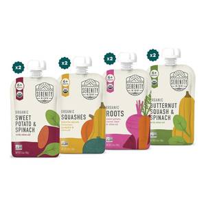 lot 3691 image: Serenity Kids 6 Months Pureed Veggie Baby Food Pouches - USDA Organic Baby Food Stage 1 Puree - Organic Allergen-Free Toddler Snacks - On-the-Go Toddler Pouches - 3.5 Oz, Pack of 8 OCT 2026