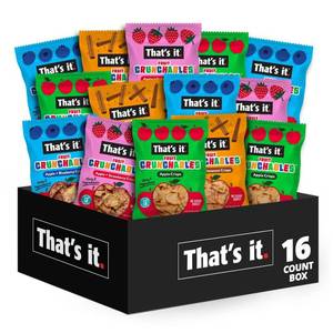 lot 3696 image: Thats it. Fruit Crunchables Variety Pack, Fruit Snacks for Kids, 100% Fruit Crisps, Plant-Based, Non-GMO, Gluten-Free, No Sugar Added (16 Pack) BB SEPT 2027