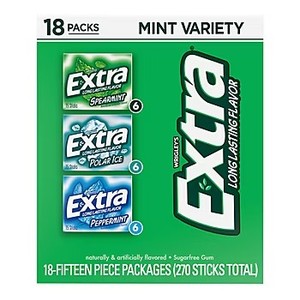 lot 3744 image: Extra Sugar Free Chewing Gum Mint Variety Assortment Bulk Box, 18 ct. BB JUN 25