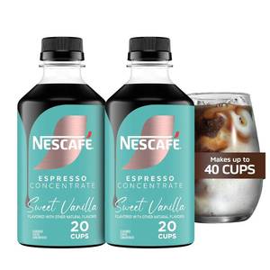 lot 3759 image: NESCAF  Espresso Concentrate Sweet Vanilla Flavored, Instant Espresso Coffee Concentrate, Cold Brew Style, Iced Coffee Style Drinks, 2 Bottles (10 Fl Oz Each) BB MAY 26