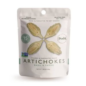 lot 3768 image: Lot of 2, Poshi Gluten Free and Vegan Freshly Marinated Artichokes with Basil & Thyme - 1.58oz BB APR 25