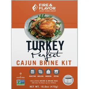 lot 3821 image: Fire & Flavor Turkey Perfect Cajun Brine Kit and Seasoning 14.4 oz. BB AUG 30