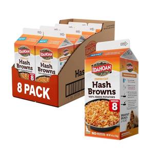 lot 3926 image: Idahoan Fresh Cut Hash Browns, Naturally Gluten-Free, 100% Real Idaho Potatoes, 8-servings per carton, 4.8 ounce (Pack of 6)  No printed expiration or best-by date.