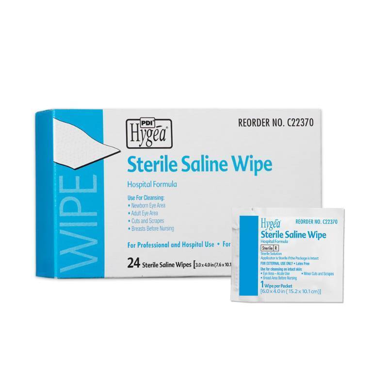 lot 2084 image: Hygea C22370 Sterile Saline Wipe, 6 x 4, 24bx Retail $9.99