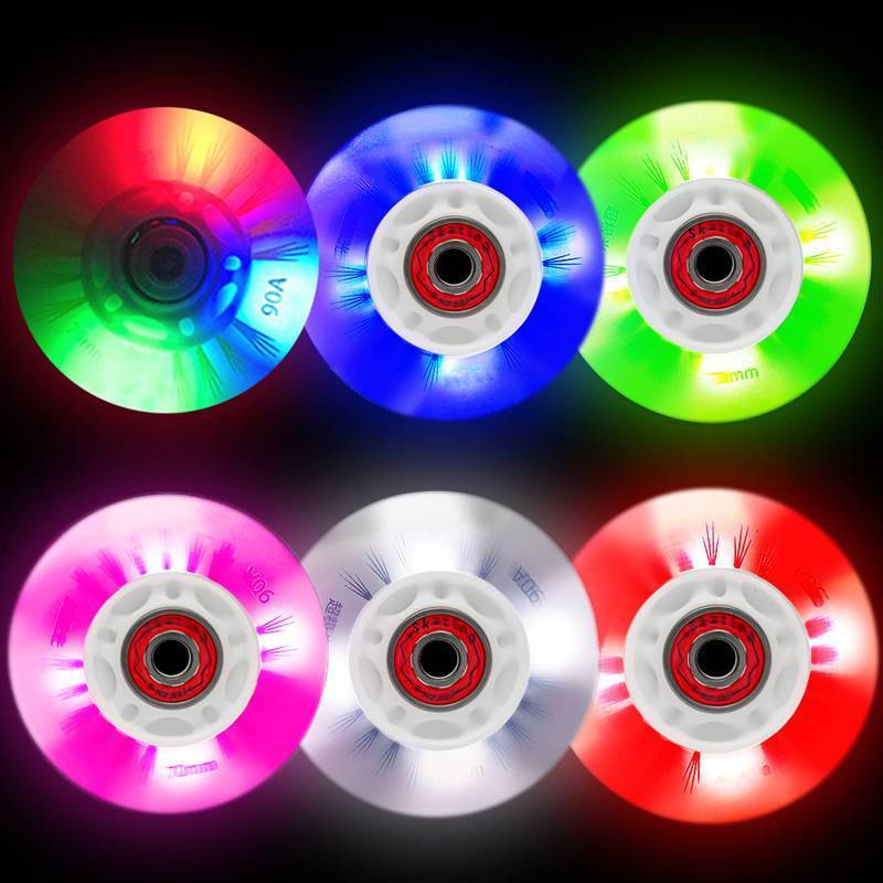 lot 2106 image: Light up Inline Skate Wheels & Roller Blade Wheels 76mm80mm with Bearings ABEC-9 for Indoor & Outdoor use 90A Luminescence Roller Blade Wheel 4-Pack (Colorful, 80mm) - Retail $20