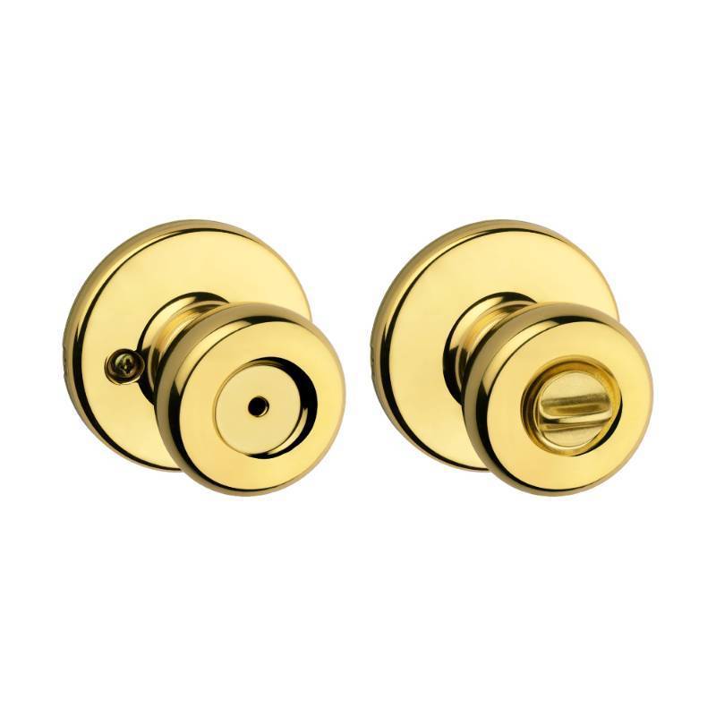 lot 2109 image: Kwikset Tylo Interior Privacy Door Knob with Lock, Door Handle For Bathroom and Bedroom, Polished Brass Keyless Turn Lock Doorknob, 1 Count (Pack of 1) - Retail $12