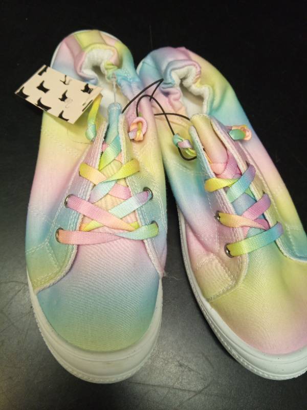 lot 2092 image: Rainbow Tie-Dye Canvas Sneakers with Multicolor Laces - Retail $25