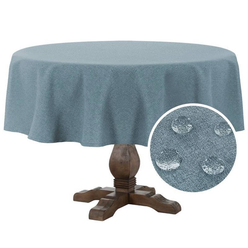 lot 2098 image: Linen Textured Table Cloths Round Tablecloth Waterproof Spill-Proof Wrinkle Free Cover for Dining Room and Outdoor Use, Heather Stone Blue, 60 x 60 Inch Retail $23.61