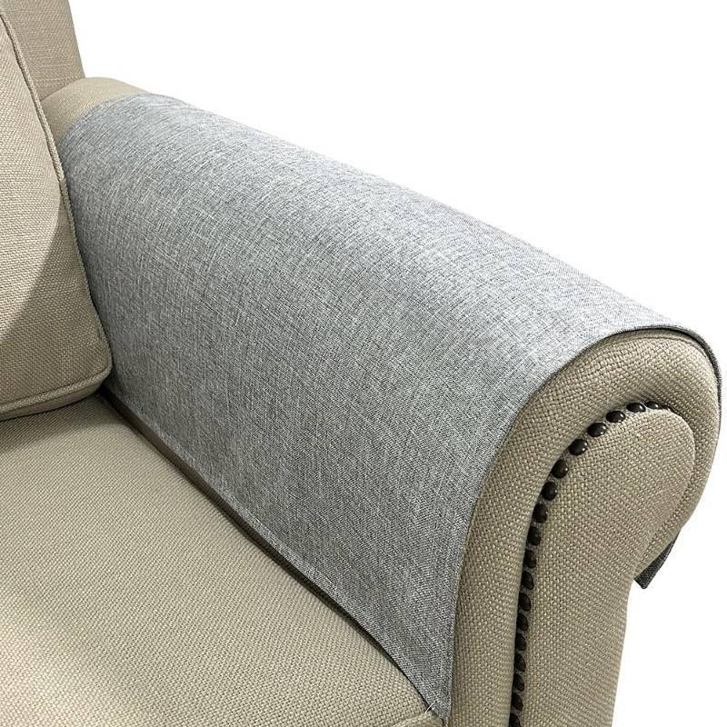 lot 2077 image: Couch Arm Covers, Anti-Slip Sofa Armrest Cover for Recliner, 2pc Washable Sofa Arm Covers, Dogs Cats Pet Scratch Proof Couch Arm Protectors, Light Grey, 24x28inch Retail $22.48