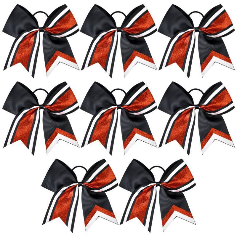 lot 2099 image: 8 PCS Large Glitter Cheer Bows 8 Hair Bows Sparkly Cheerleading Softball Team Red Black White Retail $20.23