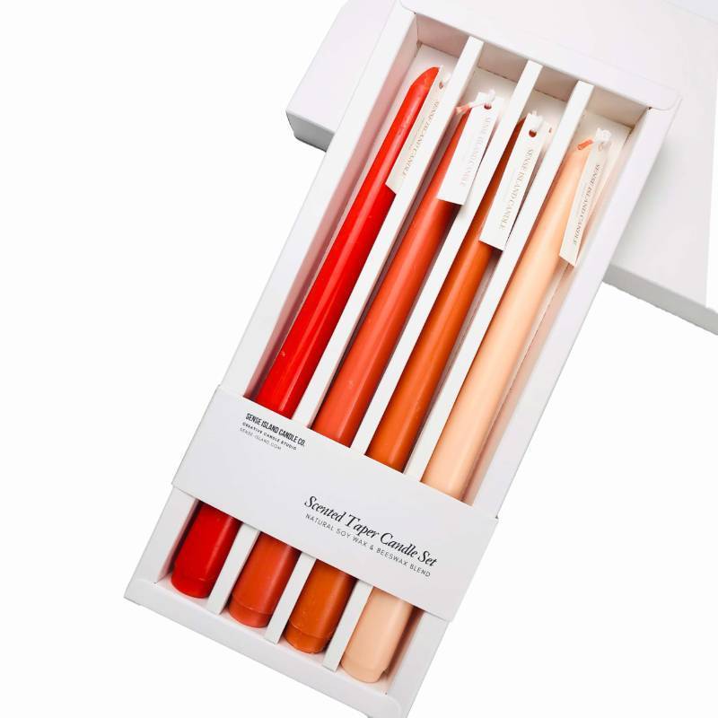 lot 2038 image: Taper Candles 10 Orange Peach Ombre Colored Candle Sticks Set of 4  Citrus Scented, Natural Soy Candlesticks Colorful Decorative Tapered Candles Retail $13.95