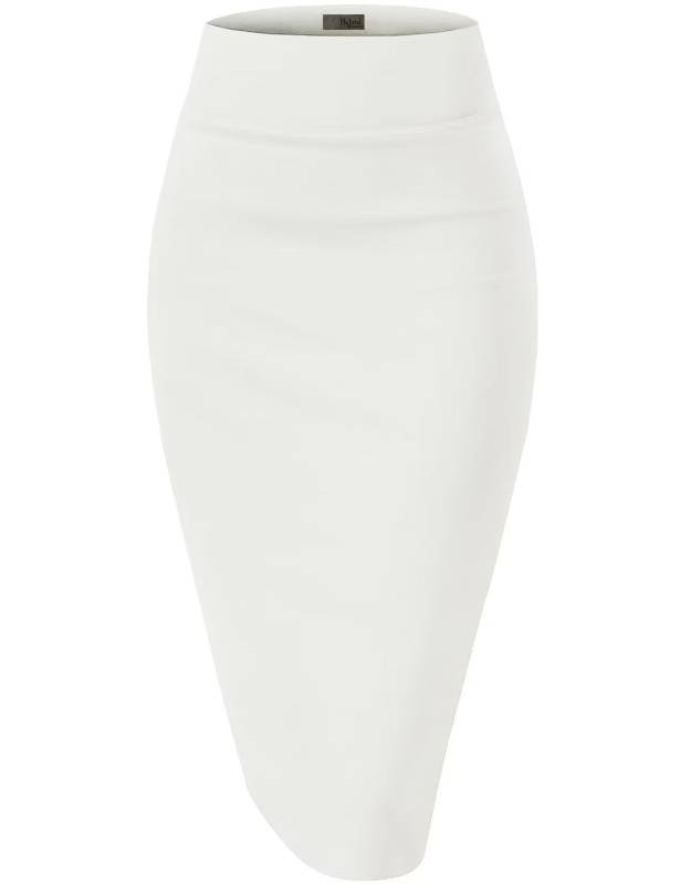 lot 2054 image: Hybrid & Company Womens Premium Nylon Ponte Stretch High Waist Pencil Suit Skirt Below Knee KSK45002 1073T Ivory M Retail $17.92