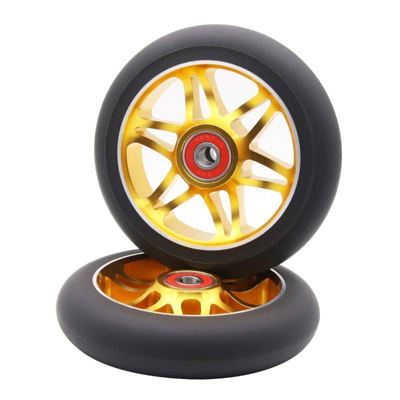 lot 2035 image: 2PCS Replacement 110mm Pro Scooter Wheel with Abec 9 Bearings Fit for MGPRazorLucky Pro Scooters Gold Retail $24.08