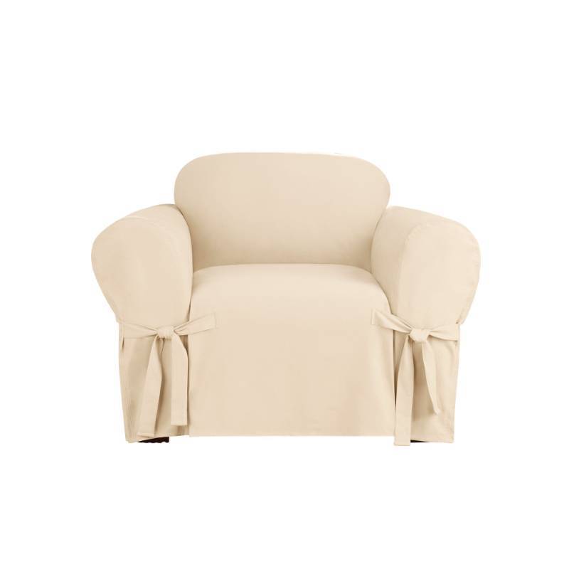 lot 2031 image: SureFit Heavyweight Cotton Duck Armchair Box Cushion Slipcover - One Piece Slipcover, Relaxed Woven Fit, 100% Cotton, Machine Washable, Natural Retail $57.20