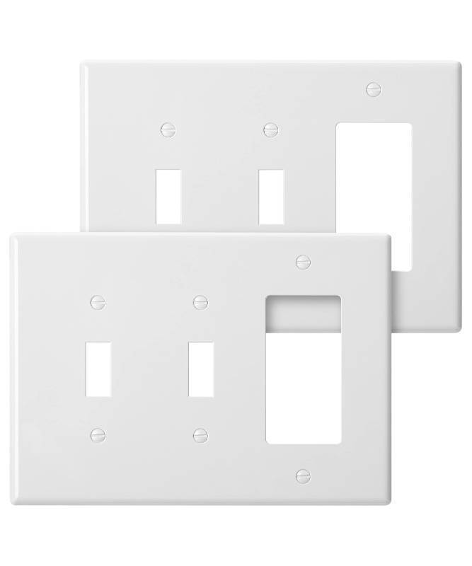 lot 2036 image: Combination Wall Plate, 2 Pack, Double ToggleSingle Decorator, White Retail $9.99