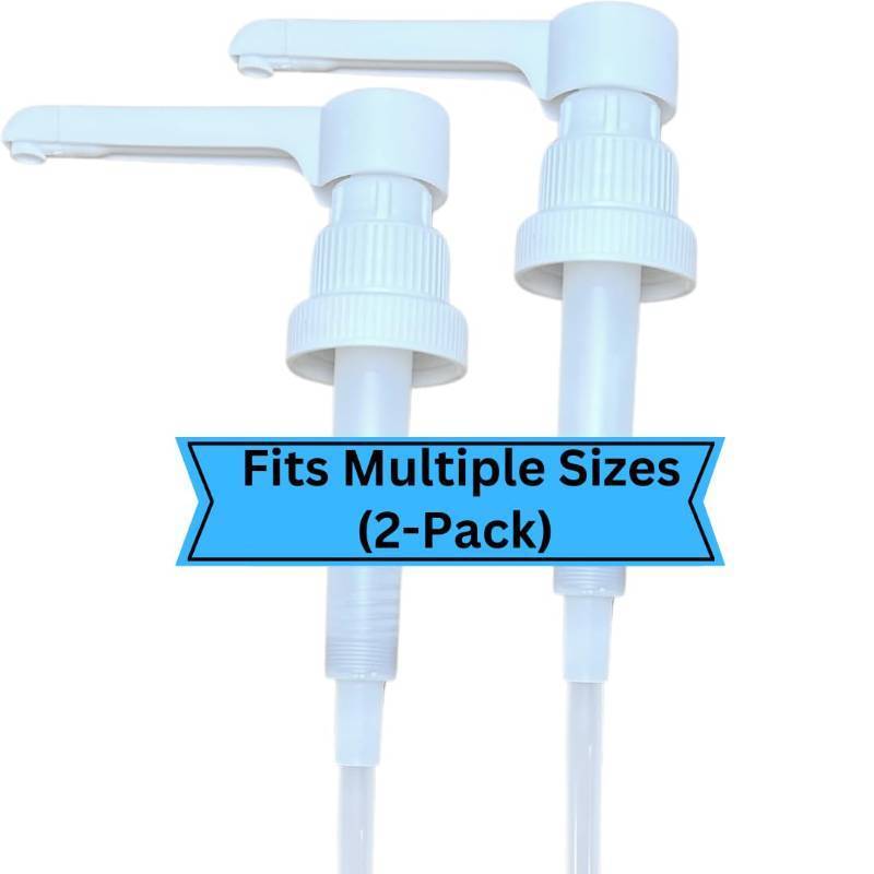 lot 2034 image: Dual Fitting Pump Dispenser for Gallon Jugs and Smaller Bottles 8cc Each PumpFits 28-400 and 38-400 Leak Proof for Household and Commercial Use, Plastic Pump for 1 Gallon Jug - BPA Free 2-Pack Retail $11.21