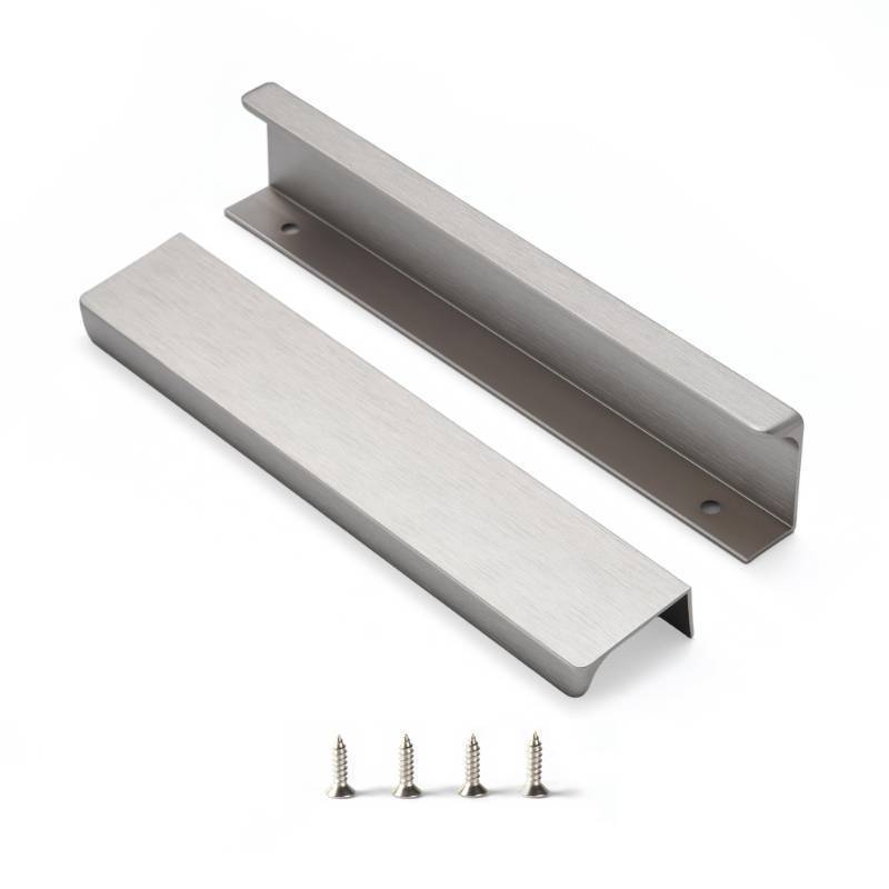 lot 2033 image: Edge Brushed Nickel Finger Concealed Drawer Pulls Aluminum Pack of 10 Modern 6.3 Hole Center Retail $56.24