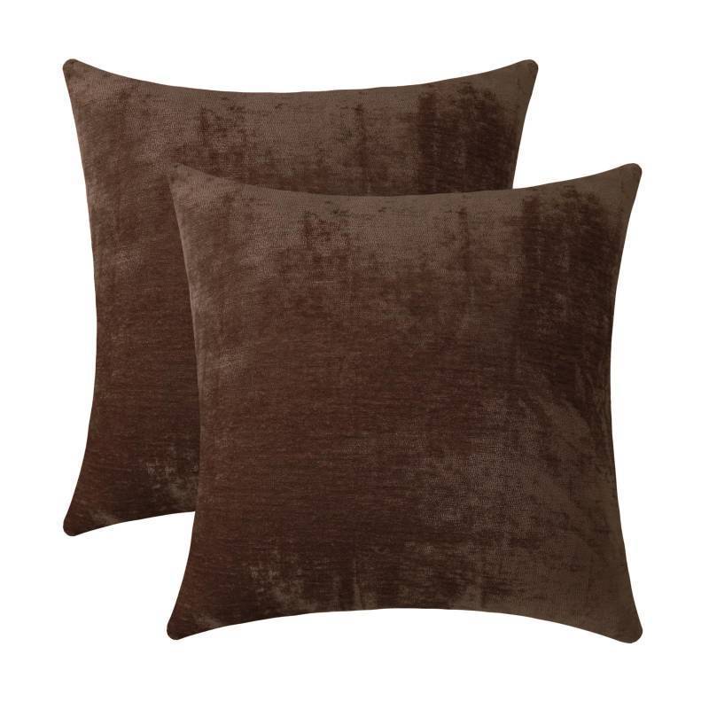 lot 2030 image: Coffee Brown Decorative Throw Pillow Covers Soft Chenille Comfy Solid Couch Cushion Case Decor Set of 1, 24 x 24 Inches Retail $18.74