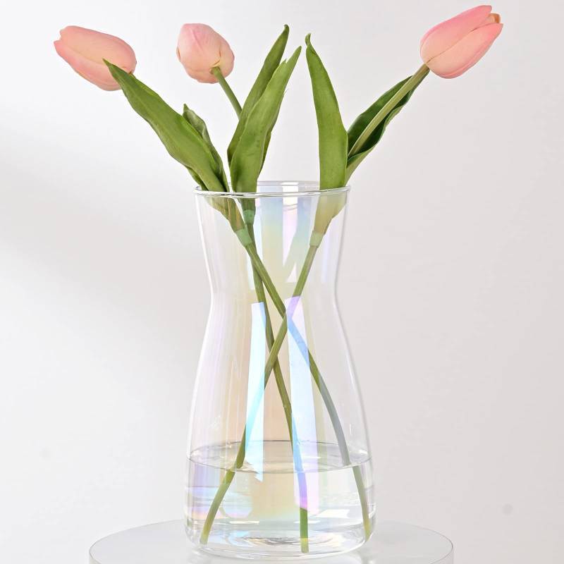 lot 2019 image: 8 inch Iridescent Glass Flower Vases for Centerpiece- Retail $10