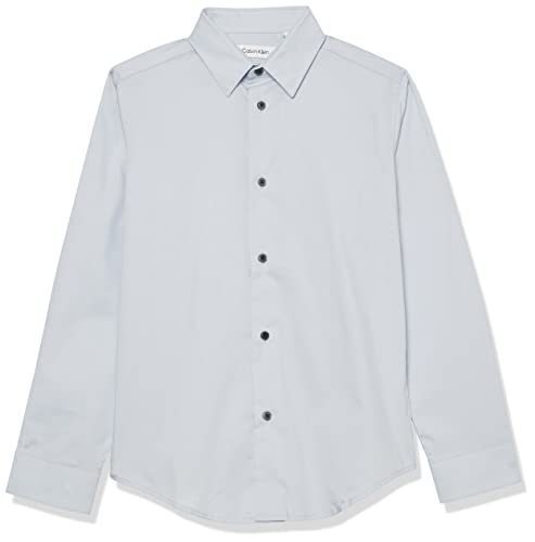 lot 2010 image: Calvin Klein Boys Long Sleeve Slim Fit Dress Shirt, Style with Buttoned Cuffs & Shirttail Hem, Silver Metal, 5 Retail $27.60