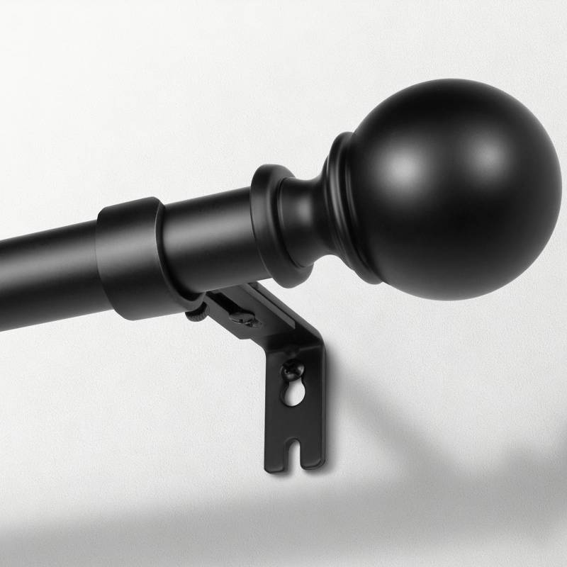lot 2115 image: Zeerobee Curtain Rods for Windows 66 to 120, 1 Inch Adjustable Heavy Duty Black Curtain Rod, Outdoor Indoor Room Divider Modern Drapery Pole, 66-120