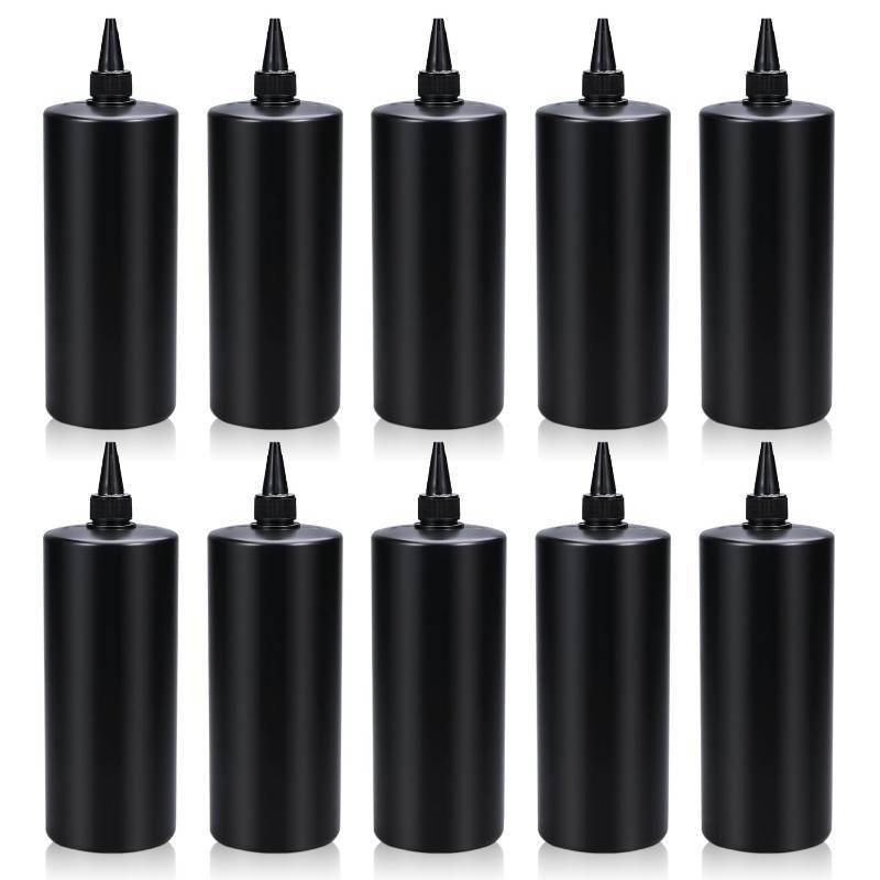 lot 2117 image: Black Plastic Squeeze Dispensing Bottles Glue Bottle Light-proof Sealed Plastic Bottle With Caps, For DIY Crafts, Glue, Liquids (34oz 10 Ppack) - Retail $25