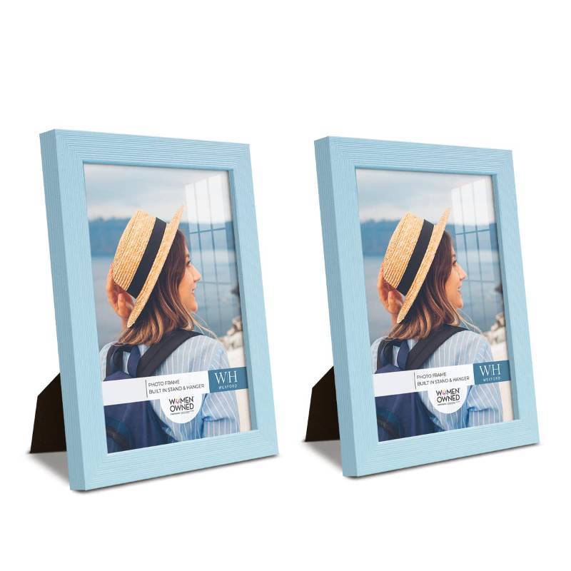 lot 2123 image: Renditions Gallery 6x8 inch Picture Frame Set of 2 High-end Modern Style, Made of Solid Wood and High Definition Glass Ready for Wall and Tabletop Photo Display, Blue Frame - Retail $12