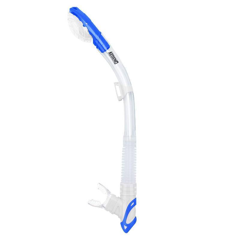lot 2122 image: Aegend Dry Snorkel, Easy-Breath Free Diving Snorkel with Top Dry Valve and Food-Grade Silicone Mouthpiece for Adult Youth, Clear Blue - Retail $15