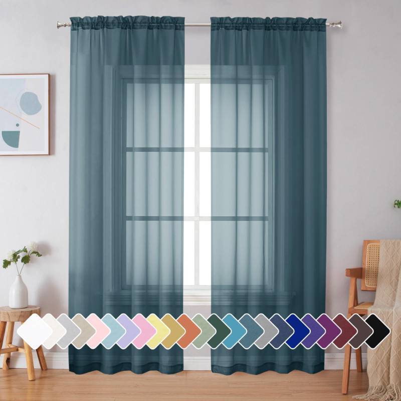 lot 2121 image: Simplebrand Dusty Blue Sheer Curtains 90 Inches Long 2 Panels, Light Filtering Rod Pocket Solid Color Window Sheer Curtain Panels, Elegant Curtains & Drapes for Living Room, Bedroom, 42 W x 90 L Retail $15.99