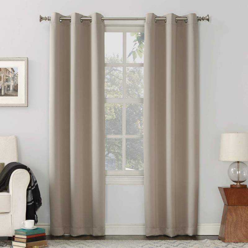 lot 2124 image: Sun Zero Easton Energy Saving Blackout Grommet Curtain Panel, 40 x 120, Stone - Retail $28