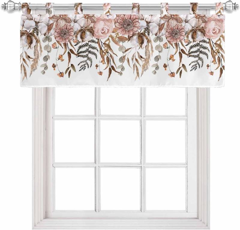 lot 2134 image: Brown Eucalyptus Valance Window Curtain Rustic Tan Botanical Leaves Valance Curtains1 Panel (55x18 Inch) Retail $13.85