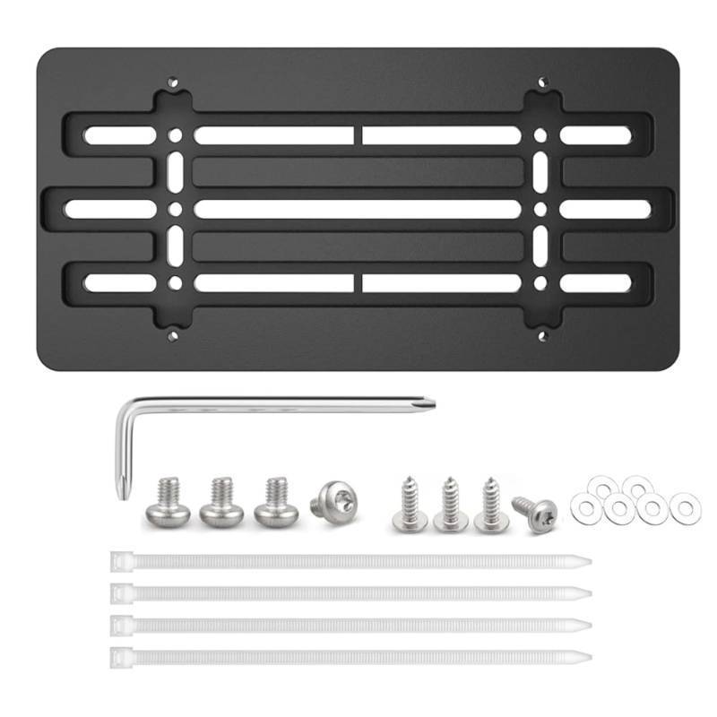 lot 2133 image: Front License Plate Bracket Holder Frame Tag Universal for Car Truck Van SUV with 6 Screws and Wrench Kit Black Easy Mount - Retail $13