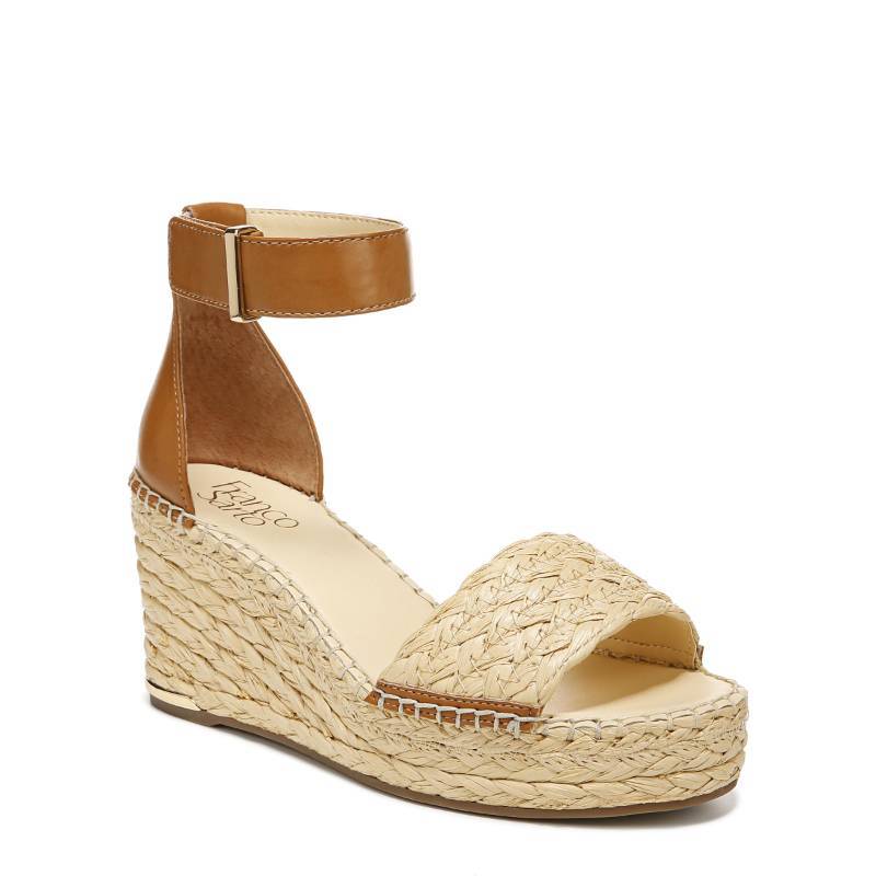 lot 2145 image: Franco Sarto Womens Clemens Jute Wrapped Espadrille Wedge Sandals Cognac Brown Leather 6M - Retail $67