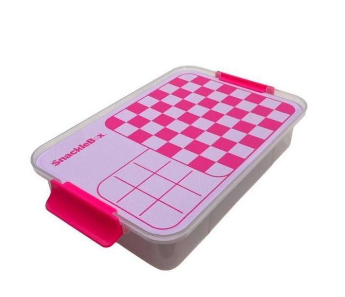lot 2150 image: Farberware Snackle Box Checkers Food Storage Container Pink - Retail $10