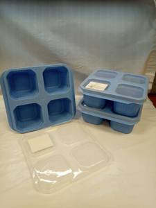 lot 2064 image: Blue 4-Compartment Snack Container Set with Lids- Pack of 3 - Retail $8