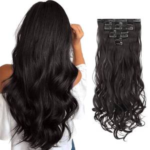 lot 2149 image: FESHFEN Clip in Hair Extensions 7 PCS Set Long Curly Wavy Synthetic Clip in Hair Extension Full Head Hairpiece for Women Girls, 20 inch - Retail $20