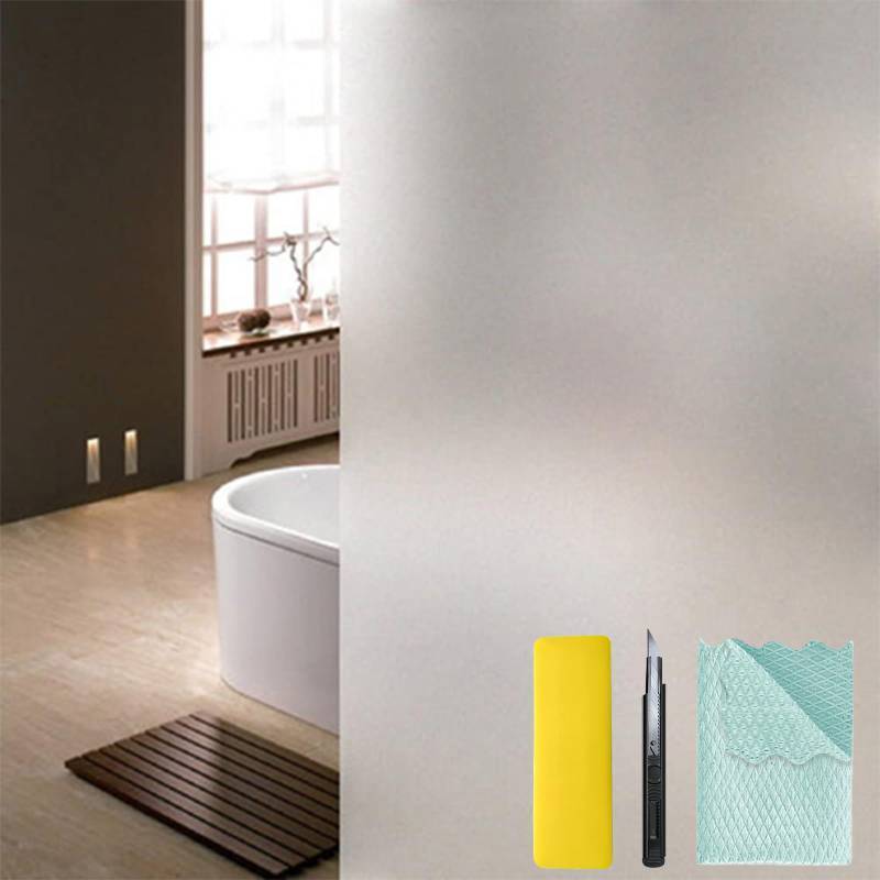 lot 1087 image: Niviy Frosted Glass Window Film Opaque Window Cling Privacy Film Non Adhesive Glass Door Shower Window Covering for Bathroom Home Office, 12 x 78.7 Retail $16