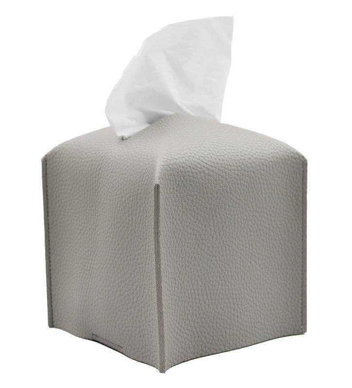 lot 1086 image: Livelab Tissue Box Cover Holder, Square Modern Decoration PU Leather Facial Tissues Case Roll Paper Dispenser for Bathroom Vanity Countertop, Night Stands, Office Desk Car 5X5X5  Pastel Grey Retail $19