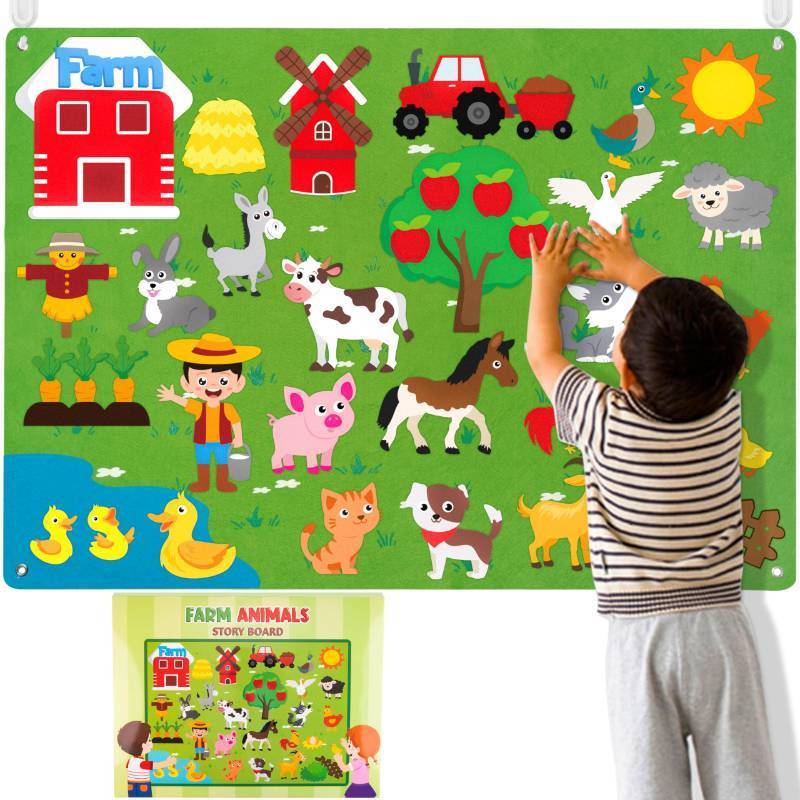 lot 1089 image: WATINC Farm Animals Felt Story Board Set 3.5Ft 38Pcs Preschool Farmhouse Themed Storytelling Flannel Barnyard Domestic Livestock Learning Interactive Play Kit Wall Hanging Gift for Toddlers Kids Retail $23.74