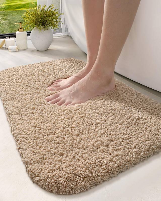 lot 1083 image: DEXI Bathroom Rug Mat, 36x24, Non Slip Washable Absorbent Microfiber Mats, Thick Soft Floor Shower Rugs for Bath Accessories Decor, Beige Retail $29.99