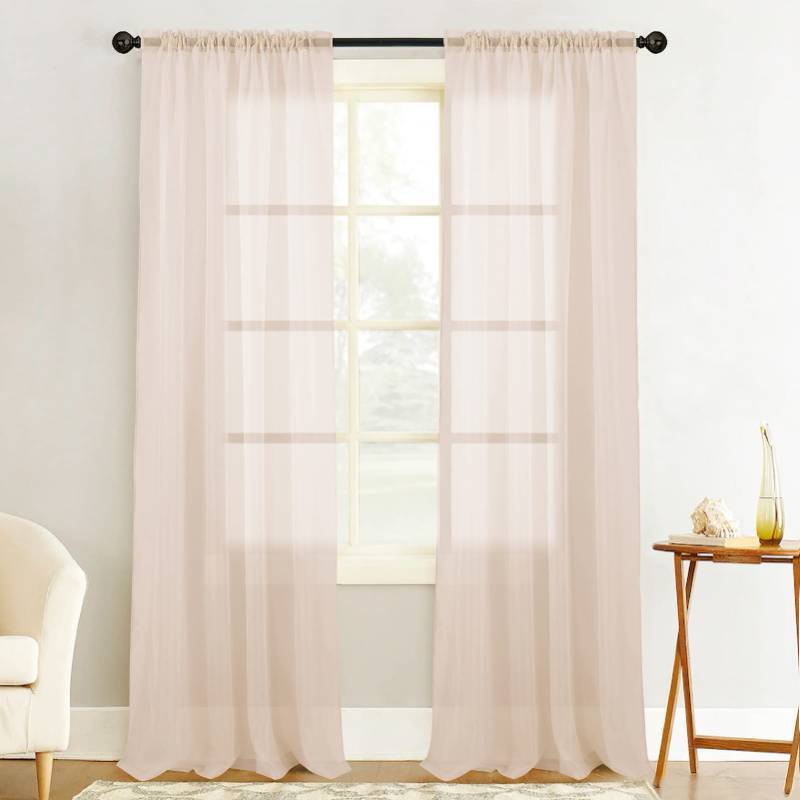 lot 1095 image: Tonys collection Beige Sheer Curtains Sheers Living Room 95 inch Length Light Filtering Voile Curtain Panels Bedroom Draperies Rod Pocket Window Treatment(52x95 Inch, Beige,2 Panels) Retail $17.99