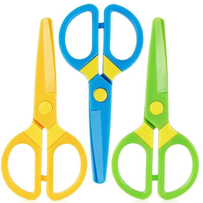 lot 1096 image: LovesTown 3PCS Preschool Training Scissors, Plastic Safety Scissors Toddler Scissors Craft Scissors for Kids Art Supplies Retail $14